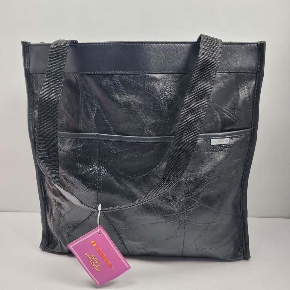 Embassy Italian Stone Quilted Design Genuine Leather Tote Bag Like New